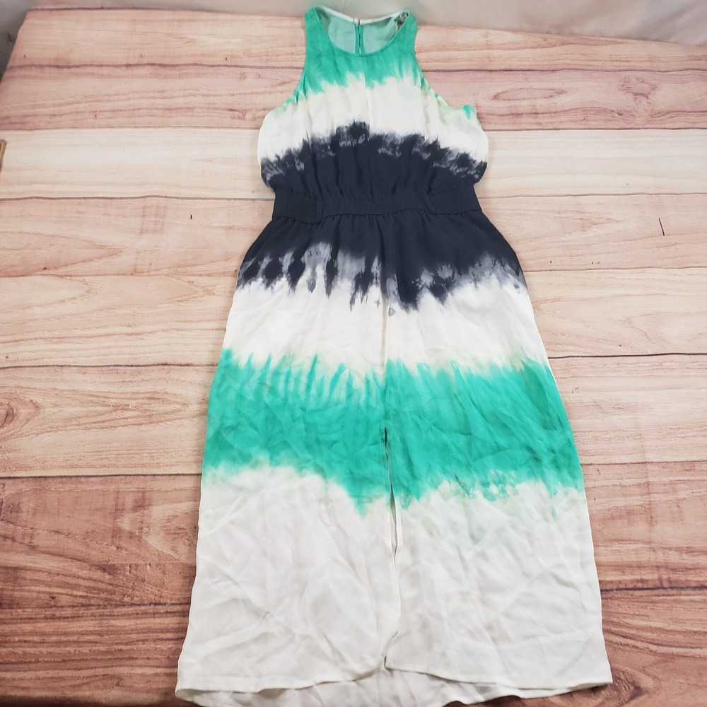 ALC Dress Womens 6 Blue White Empire Midi Casual Silk Sleeveless Lined Ladies *